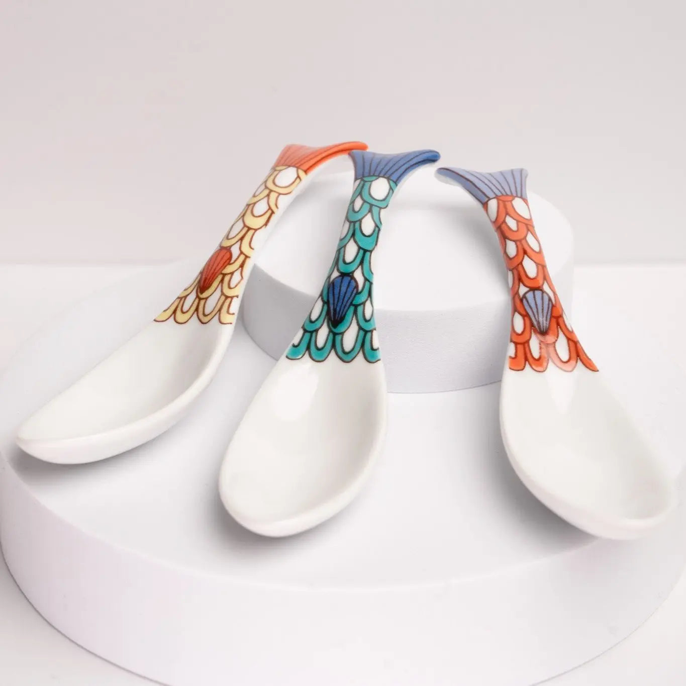 Fish Shape Soup Spoon 3pc Set Kutani Ware
