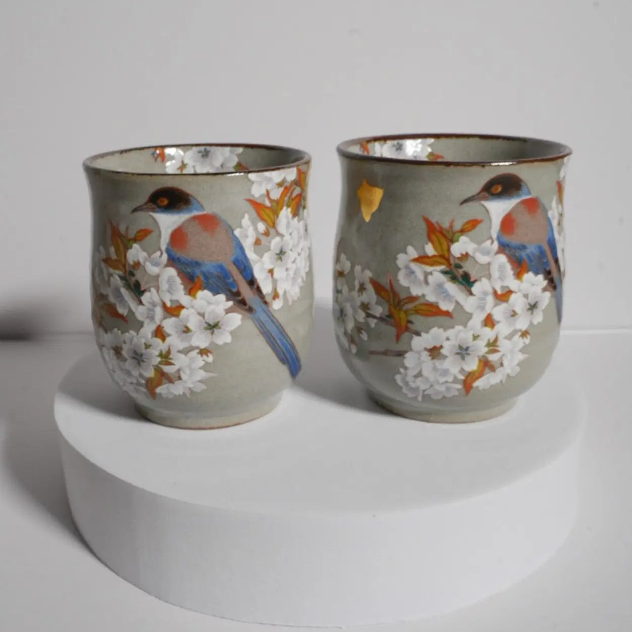 Handmade Bird Tea Cup Set Kutani Ware