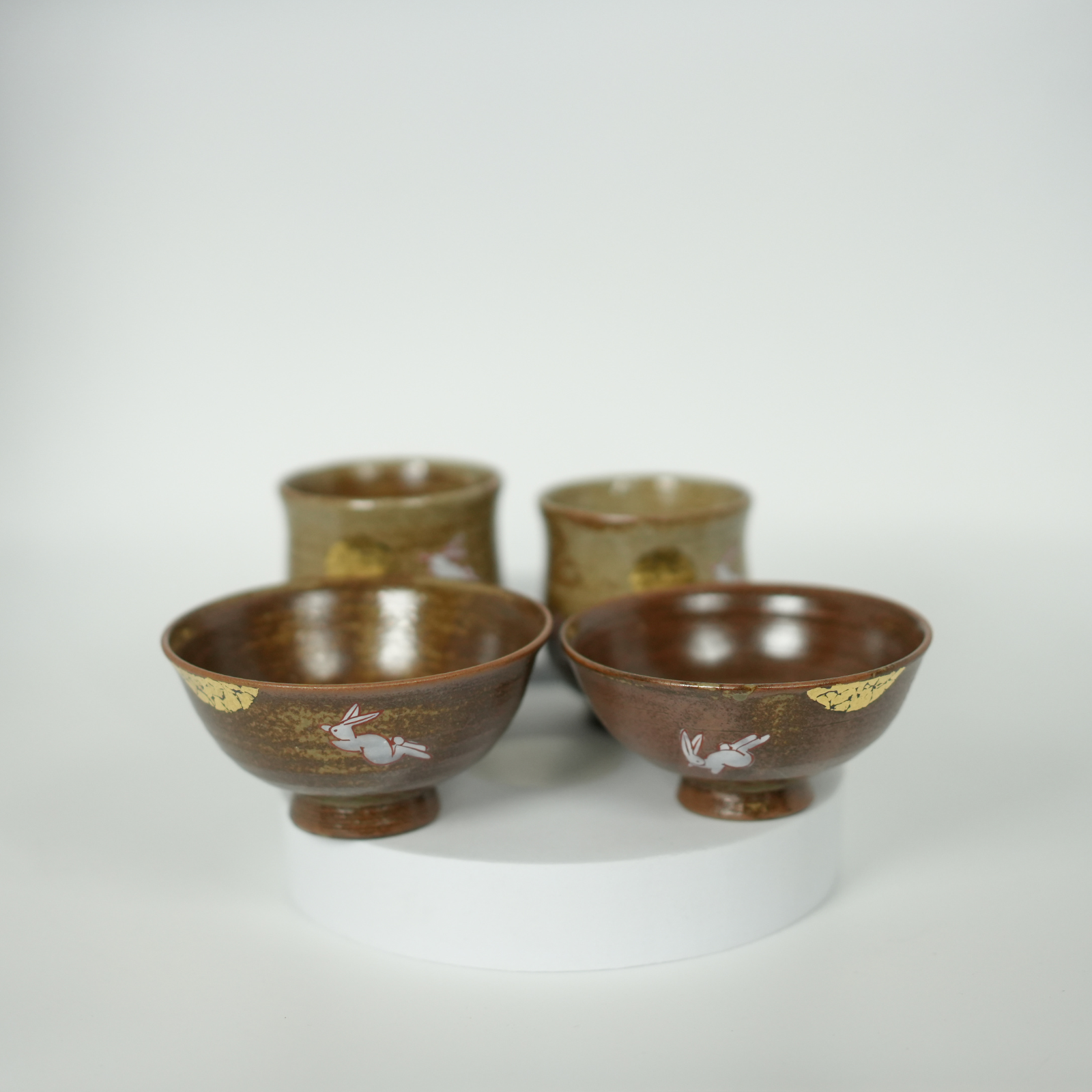 Kutani Ware - Golden Moon Rabbit Rice Bowl & Tea Cup Set