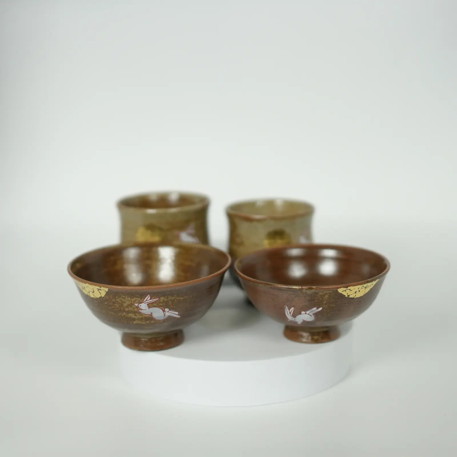 Kutani Ware - Golden Moon Rabbit Rice Bowl & Tea Cup Set Kutani Ware