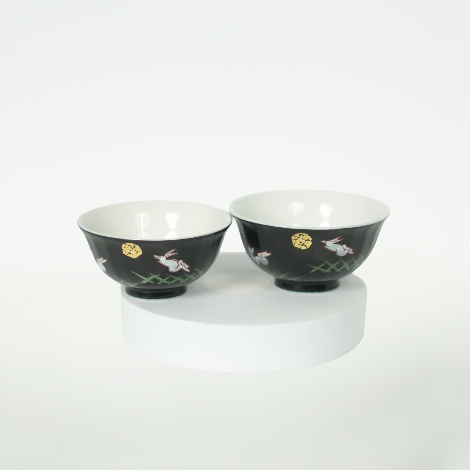 Kutani Ware - Jumping Rabbit Moon Rice Bowl & Teacup Gift Set
