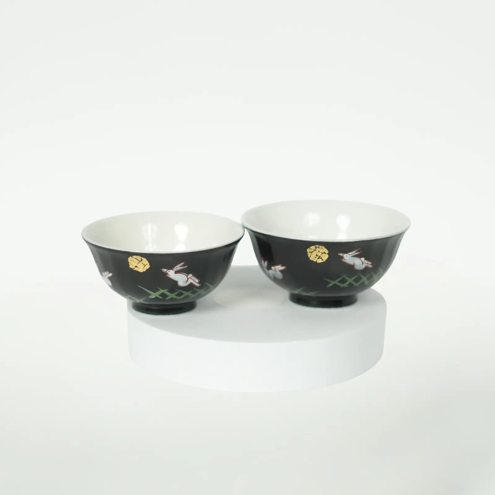 Kutani Ware Jumping Rabbit Moon Rice Bowl & Teacup Gift Set Kutani Ware