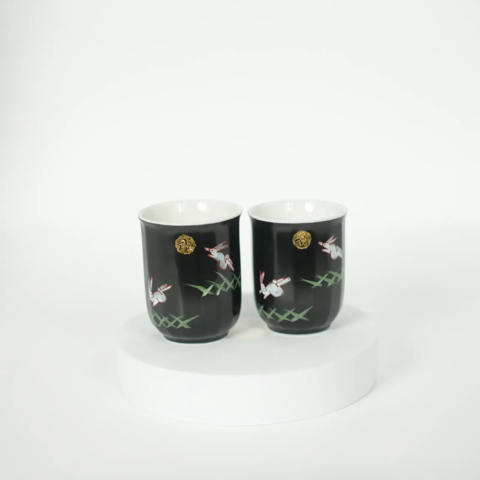 Kutani Ware Jumping Rabbit Moon Rice Bowl & Teacup Gift Set Kutani Ware