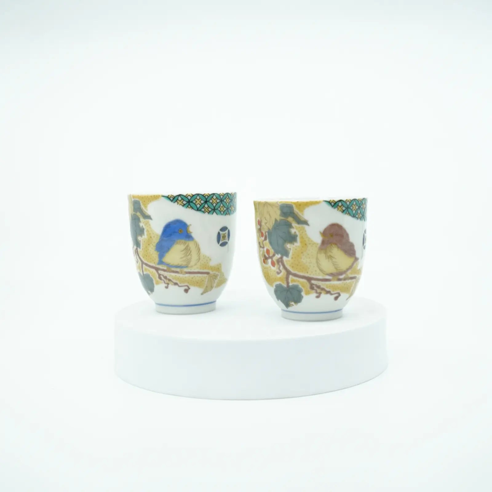 Kutani Ware - Sparrow Pair Tea Cups Kutani Ware
