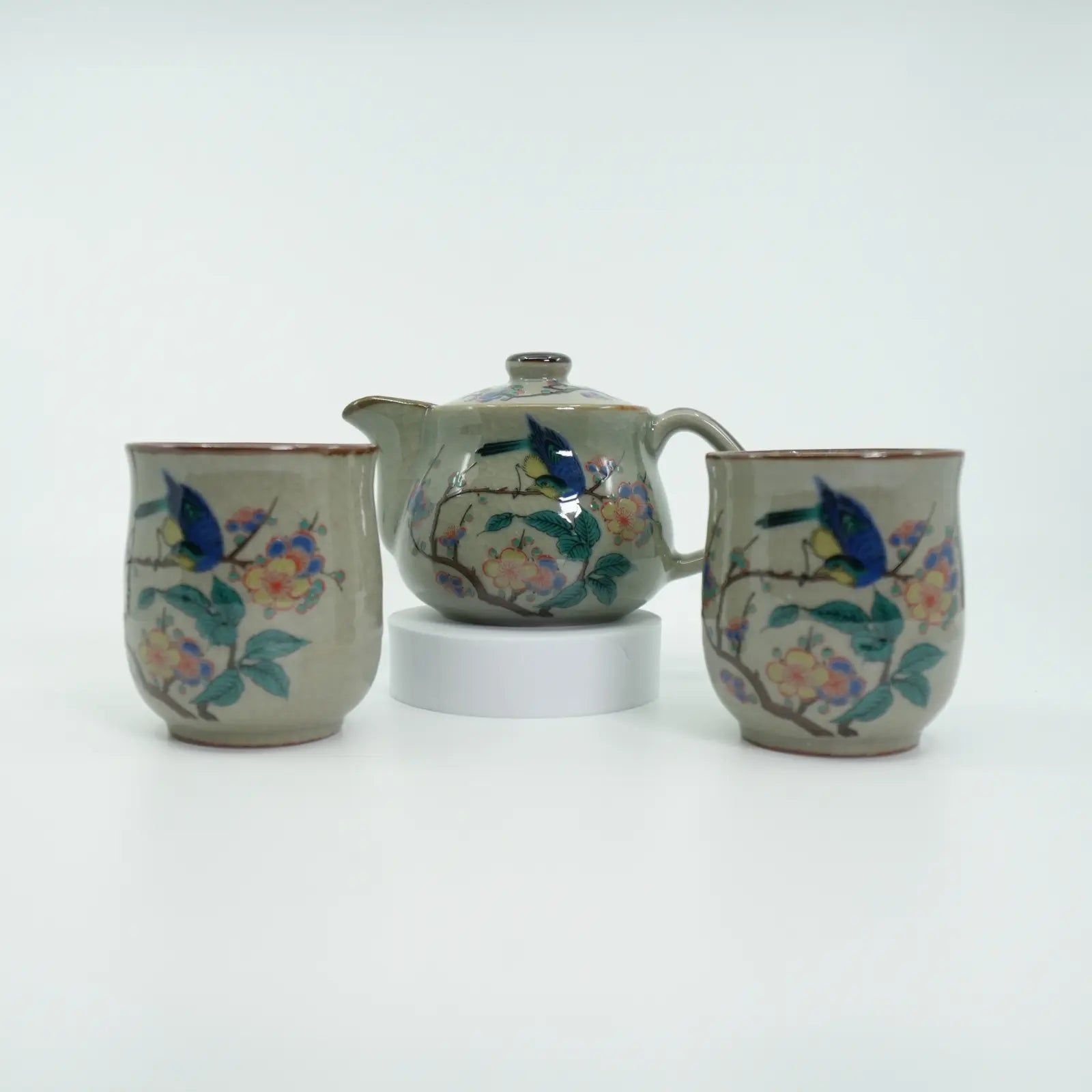 Kutsurogi Flower & Bird Tea Set Kutani Ware