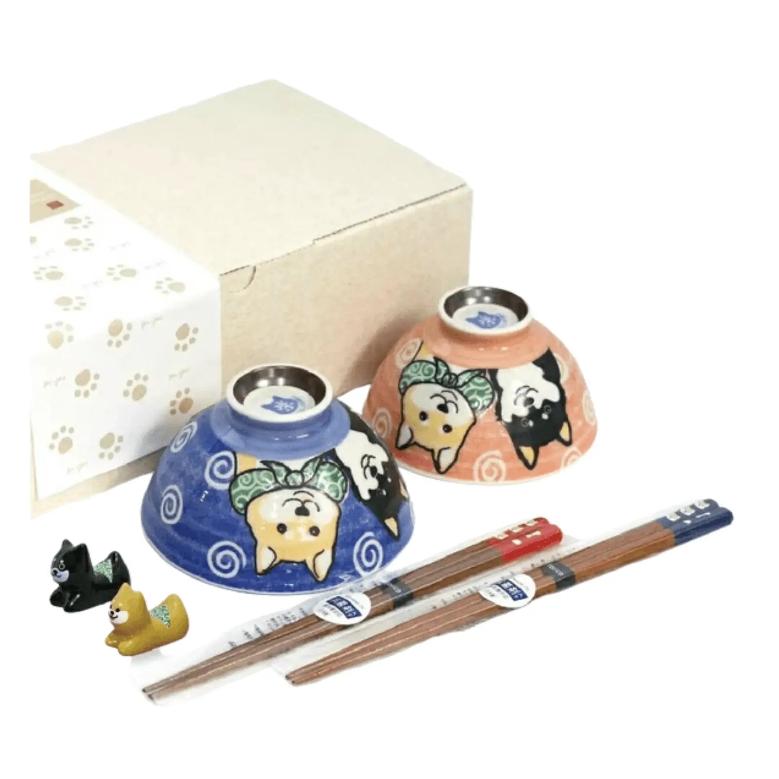 Shiba Inu Rice Bowl & Chopsticks Gift Set Mino Ware