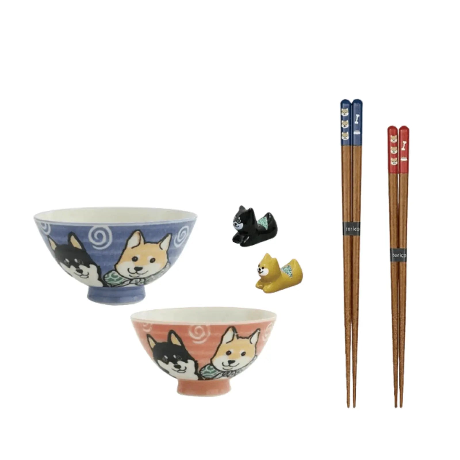 Shiba Inu Rice Bowl & Chopsticks Gift Set Mino Ware