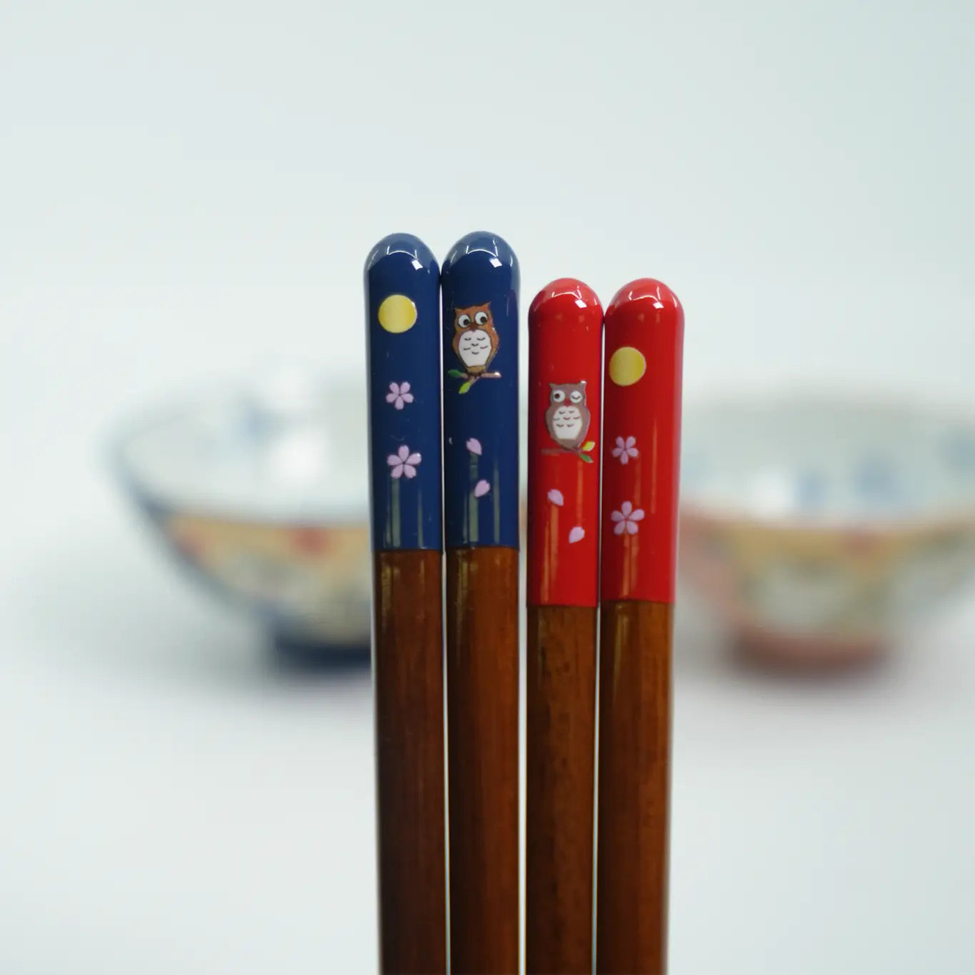 Owl Rice Bowl & Chopsticks Gift Set Mino Ware