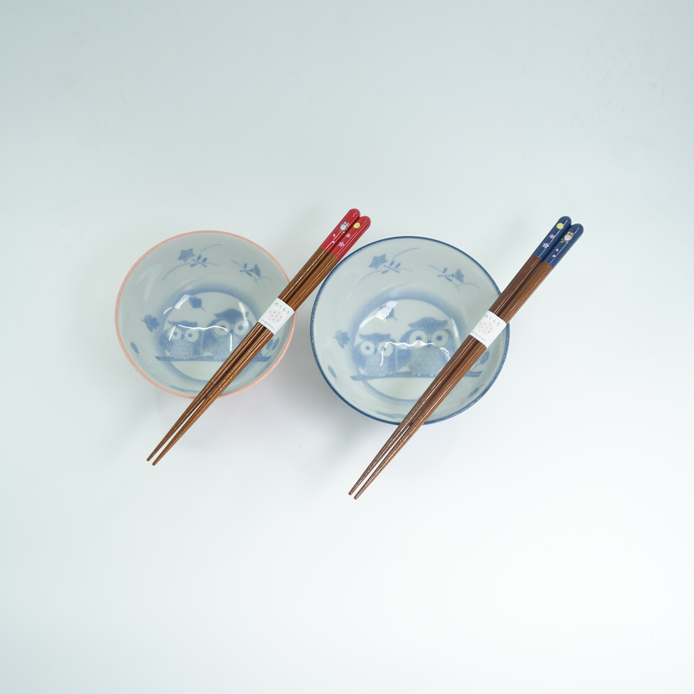 Mino Ware - Owl Rice Bowl & Chopsticks Gift Set