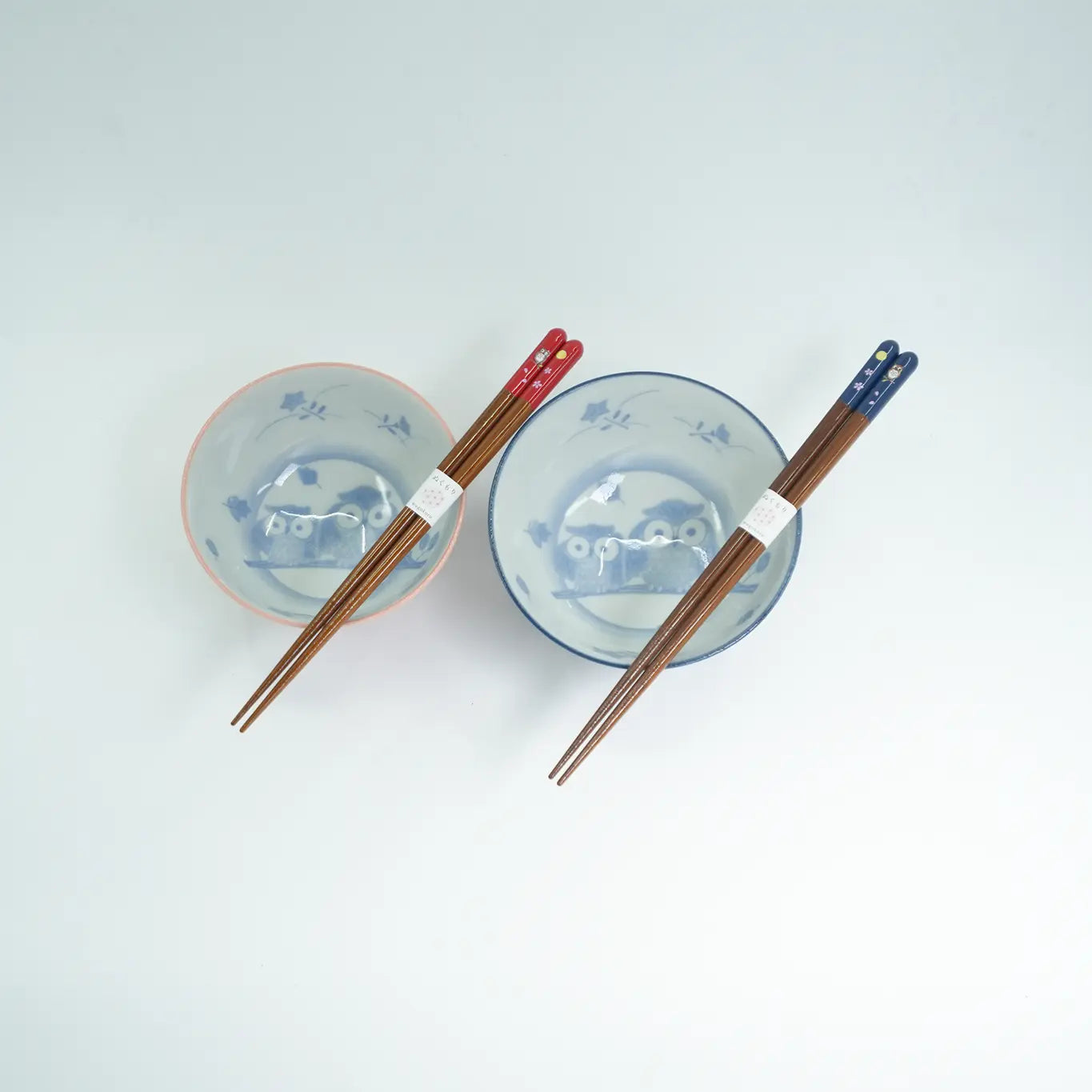 Owl Rice Bowl & Chopsticks Gift Set Mino Ware
