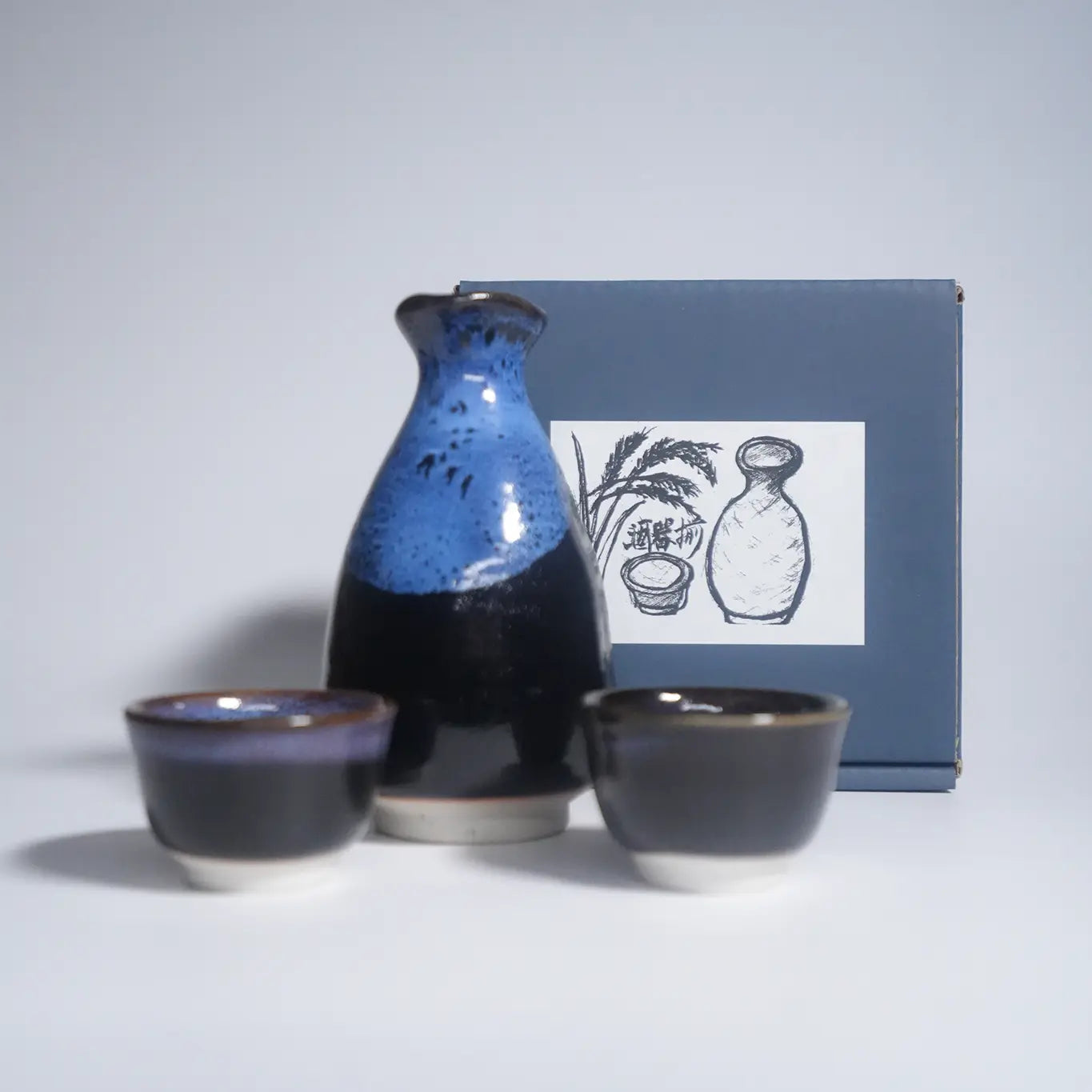 Mino ware - Pottery Sake Set Deep Ocean Mino Ware