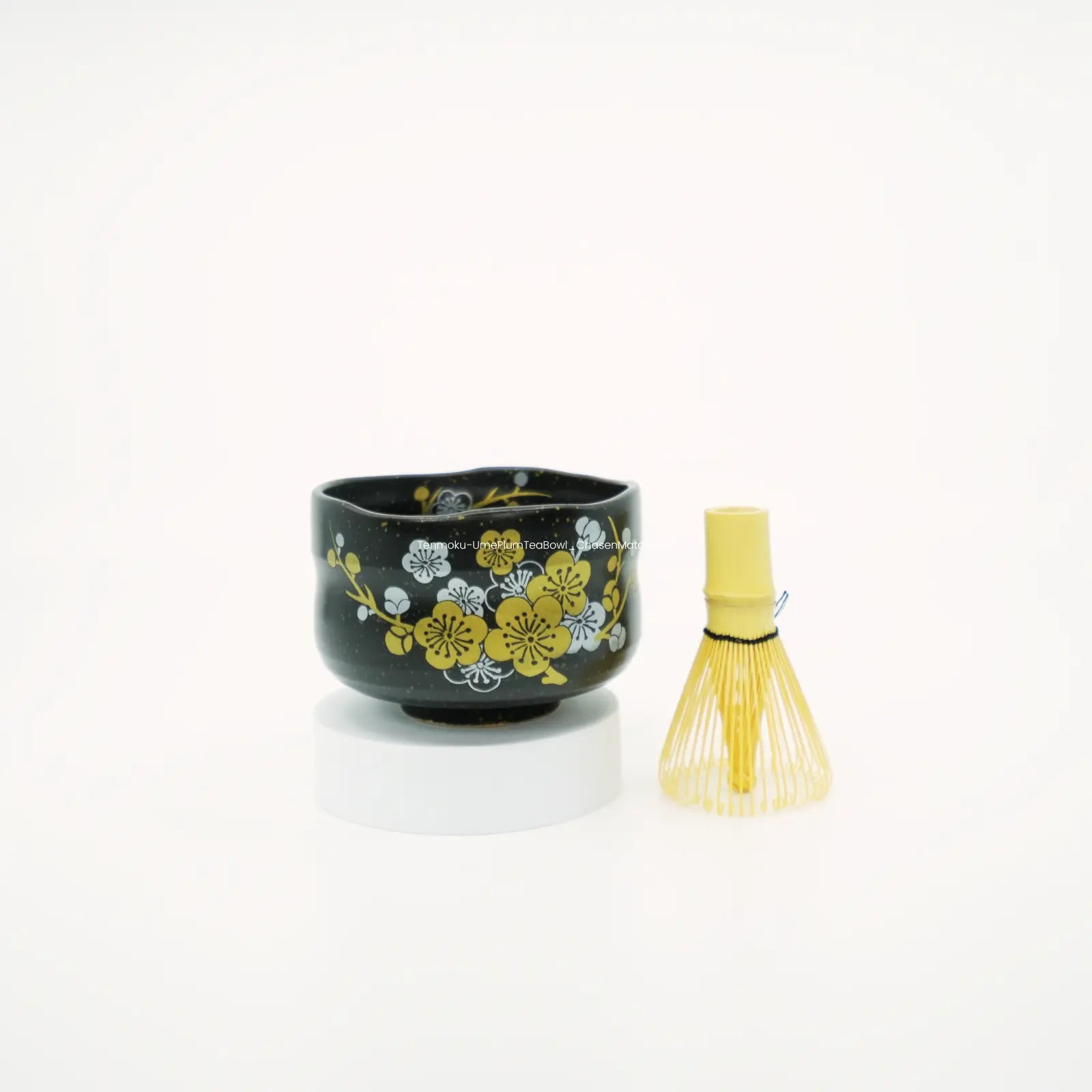 Tenmoku Plum Tea Bowl & Chasen Matcha Set Mino Ware
