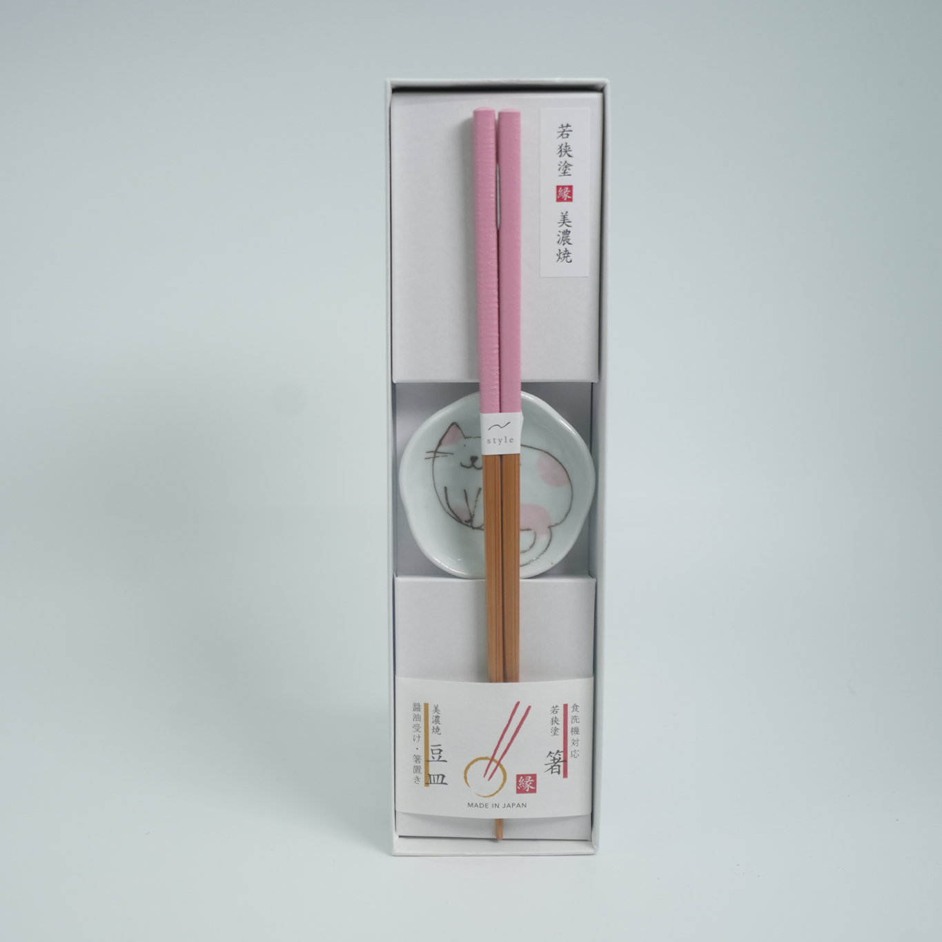 Wakasa Cat Chopstick Pink Set