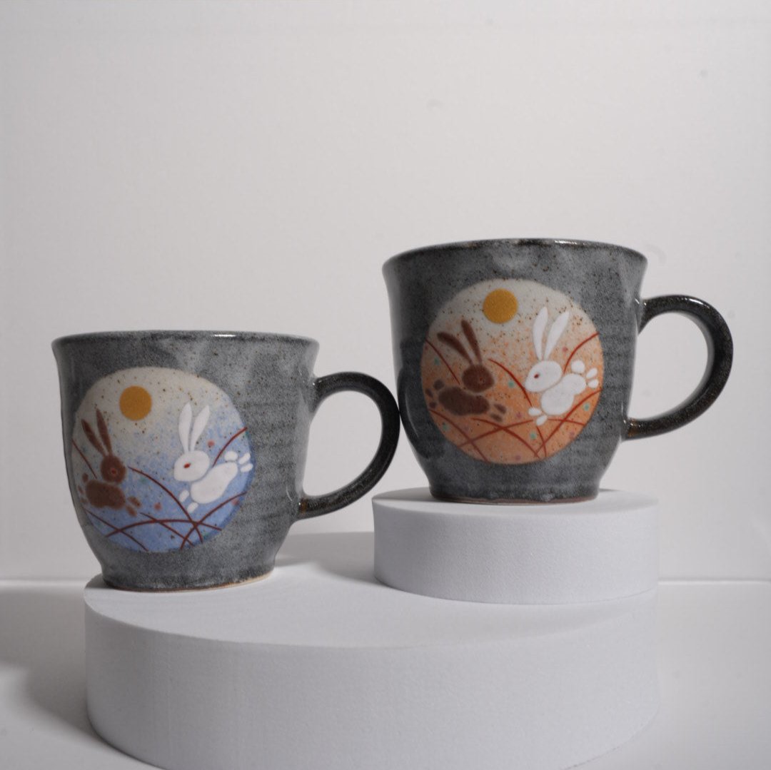 Kutani Ware - Rabbit Bouncing Pair Mug