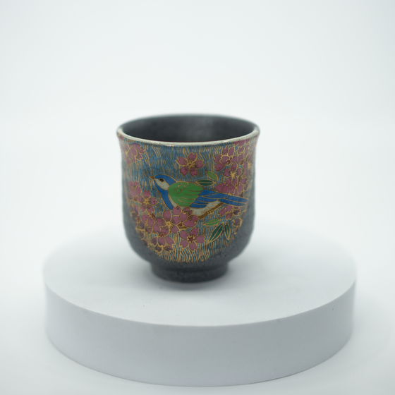 Kutani Ware - Gold Sakura Flower Bird Tea Cup