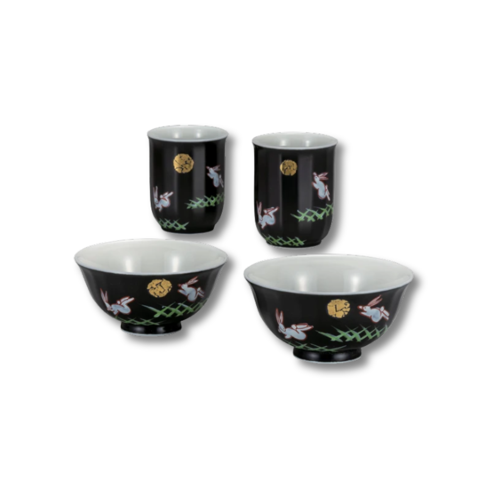 Kutani Ware - Jumping Rabbit Moon Rice Bowl & Teacup Gift Set
