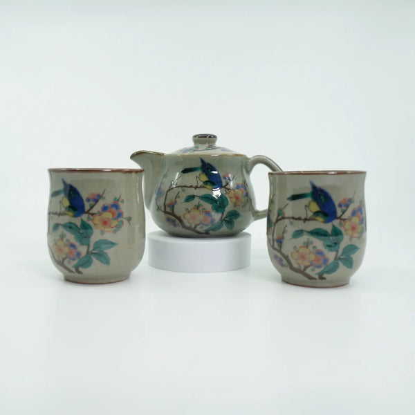 Kutsurogi Flower & Bird Tea Set Kutani Ware