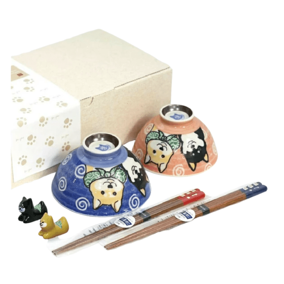 Mino Ware - Shiba Inu Rice Bowl & Chopsticks Gift Set