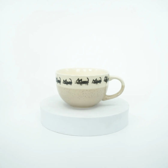 Mino Ware - Kuro Neko Beige Cat Soup Cup