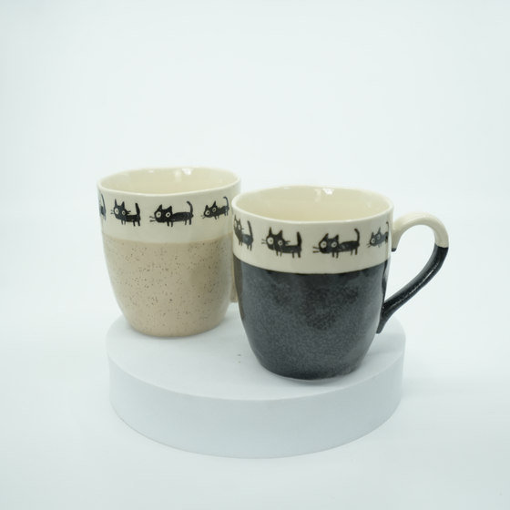 Mino Ware - Japanese Cat Mug Set
