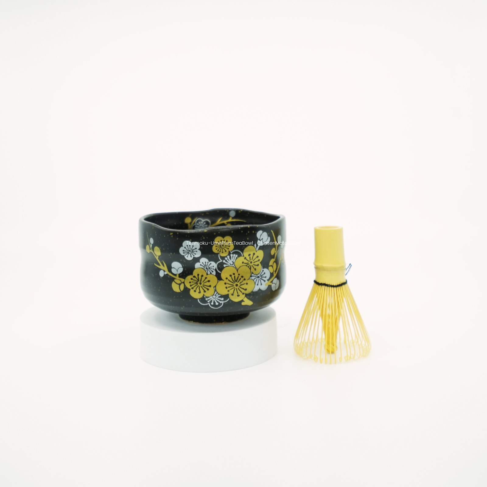 Tenmoku-Ume Plum Tea Bowl & Chasen Matcha Set