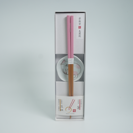 Wakasa Cat Chopstick Pink Set