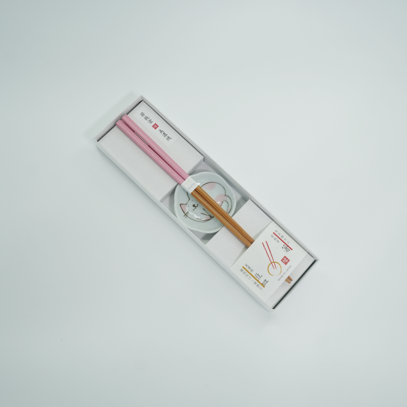 Wakasa Cat Chopstick Pink Set